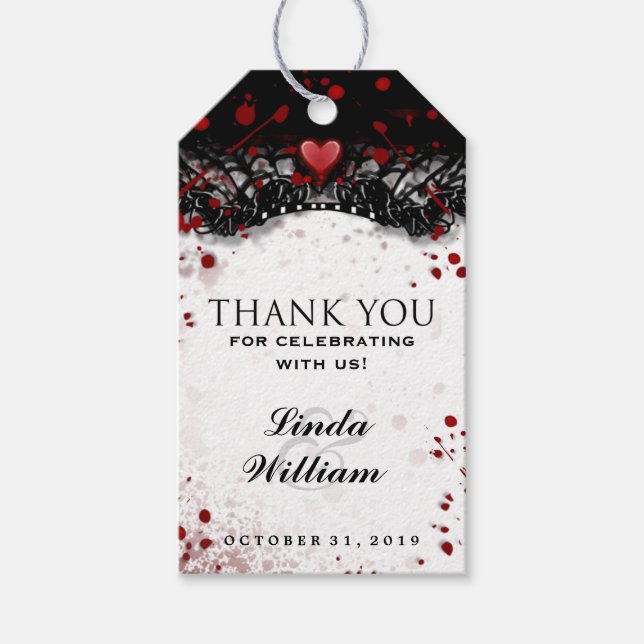 Halloween Black White Blood Splatter Thank You Tag (Front)