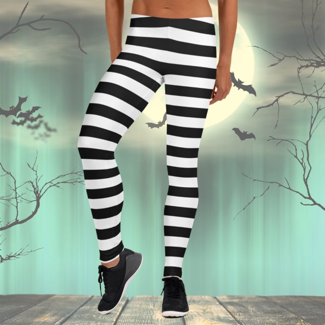 Halloween Black & White Costume Leggings (Striped Leggings, Black and White Striped Women's Leggings, Halloween Costume leggings)