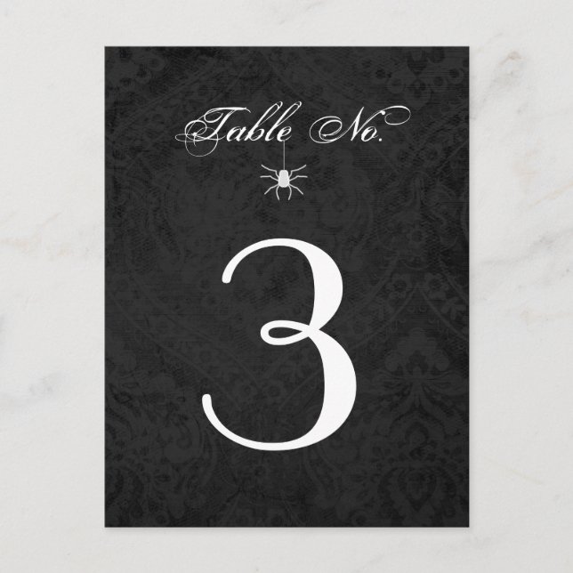 Halloween Black White Gothic Spider Table Number Postcard (Front)