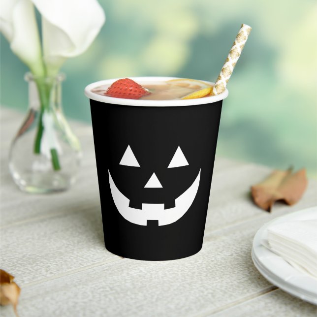 Halloween black white Jack o lantern pumpkin face Paper Cups (Insitu)