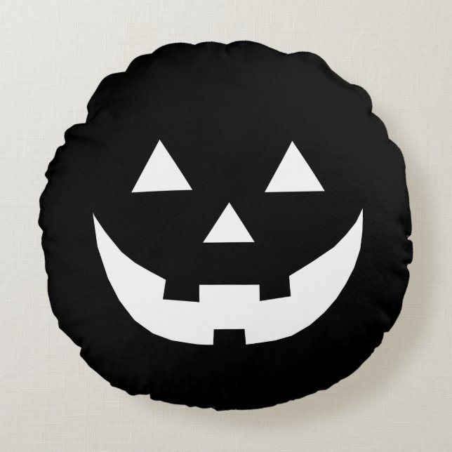 Halloween black white Jack o lantern scary Round Cushion (Front)