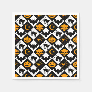 Halloween Black White Orange Harlequin Pattern Napkin