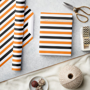 Halloween Black White Orange Stripes Pattern Gift Wrapping Paper