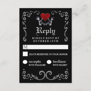 Halloween Black White Skeletons with Heart RSVP Card