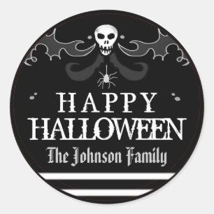 Halloween Black White Skull Label Happy Halloween