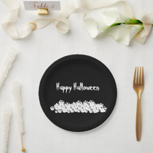 Halloween black white skulls pile custom paper plate