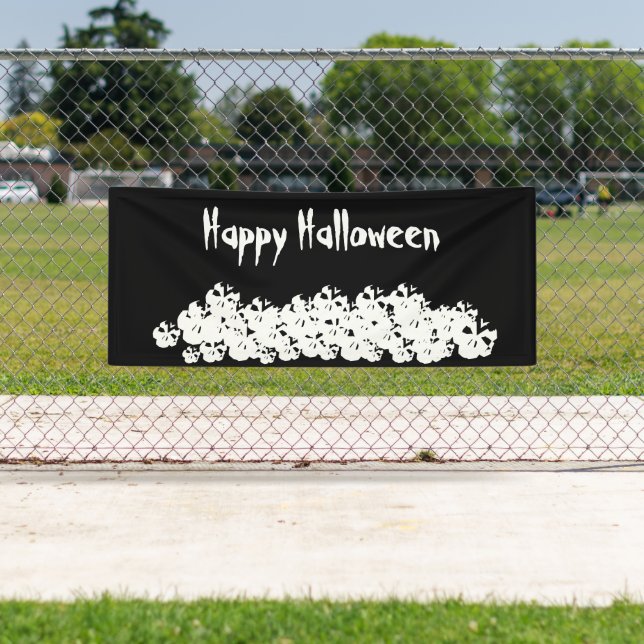 Halloween black white skulls pile custom text banner (Insitu)
