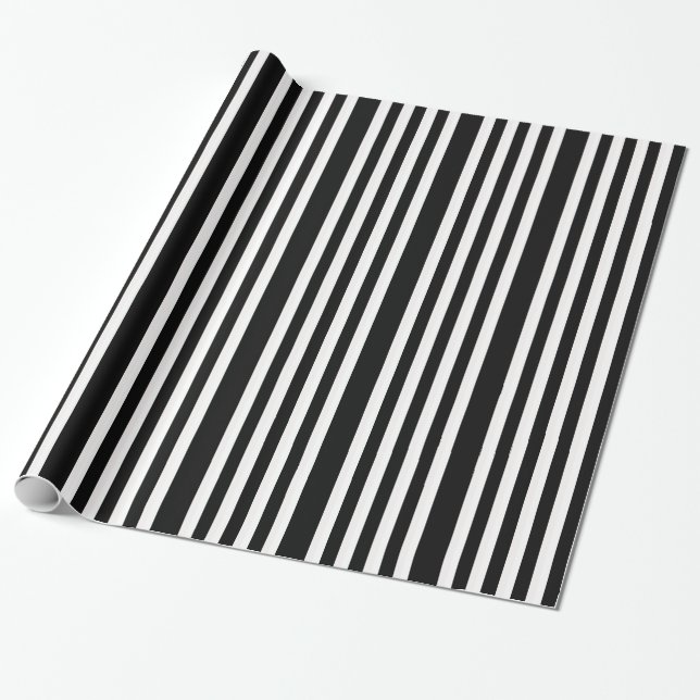Halloween Black White Striped Gift Wrapping Paper (Unrolled)