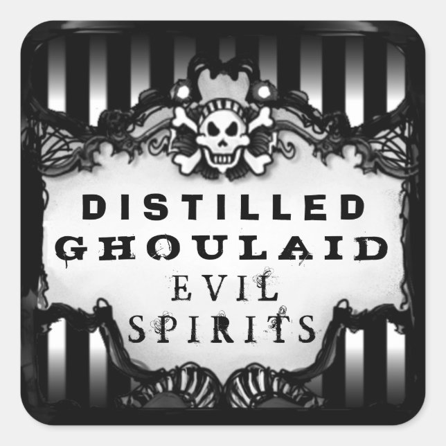 Halloween Black & White Striped Square Drink Label (Front)