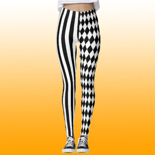Halloween Black White Stripes Harlequin Pattern Leggings