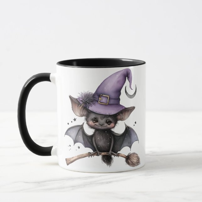 Halloween Black Witch Bat Coffee Mug (Left)