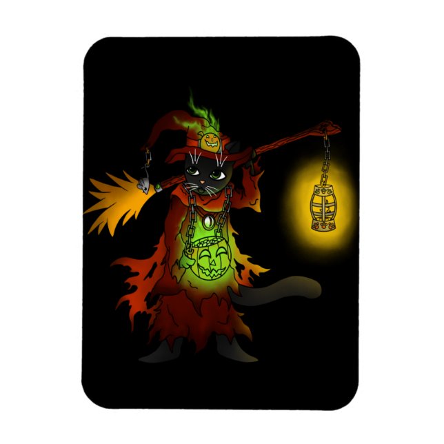 Halloween Black Witch Cat Magnet (Vertical)
