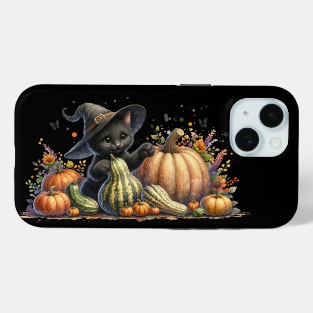 Halloween Black Witch's Kitten W/ Pumpkins Gourds Case-Mate iPhone Case (Back (Horizontal))