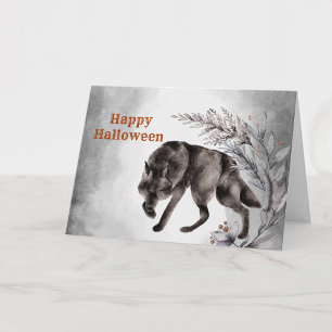 Halloween Black Wolf Floral Card