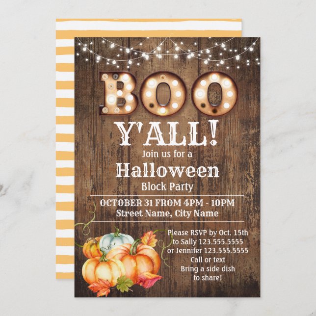 Halloween Block Party Pumpkin Fall Rustic Invitation (Front/Back)