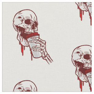 halloween bloody coffee drinking skull fabric