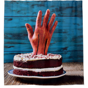 Halloween Bloody Hand In Cake Shower Curtain