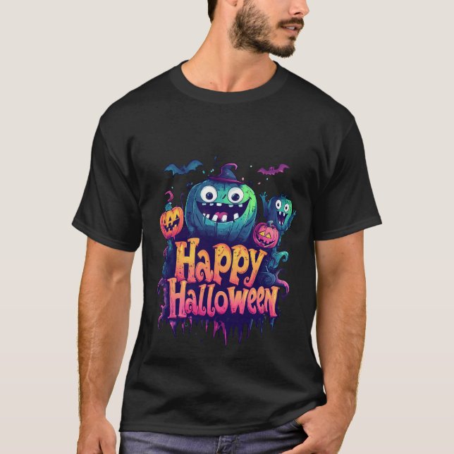 Halloween Blue and Yellow Pumpkin T-Shirt (Front)