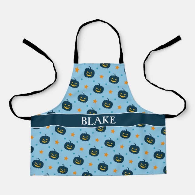 Halloween Blue Black Minimal Pattern Apron (Front)