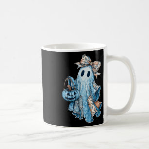 Halloween Blue Denim Boo Ghost Floral Coquette Fal Coffee Mug
