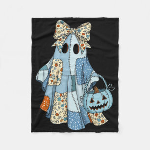 Halloween Blue Denim Boo Ghost Floral Coquette Fal Fleece Blanket
