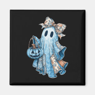 Halloween Blue Denim Boo Ghost Floral Coquette Fal Magnet