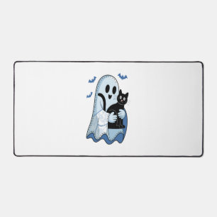 Halloween Blue Denim Ghost and Cat Desk Mat