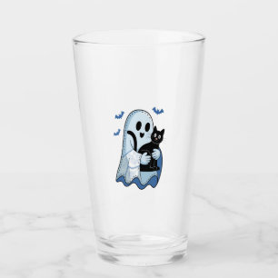 Halloween Blue Denim Ghost and Cat Glass