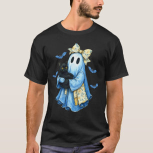 Halloween Blue Denim Ghost Patchwork Ghost Black C T-Shirt