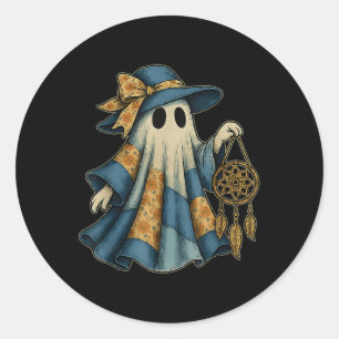 Halloween Blue Denim Spooky Ghost Coquette Dreamca Classic Round Sticker