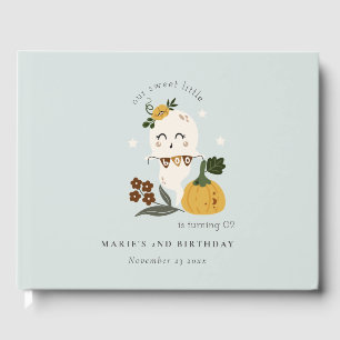 Halloween Blue Ghost Little Boo Any Age Birthday Guest Book