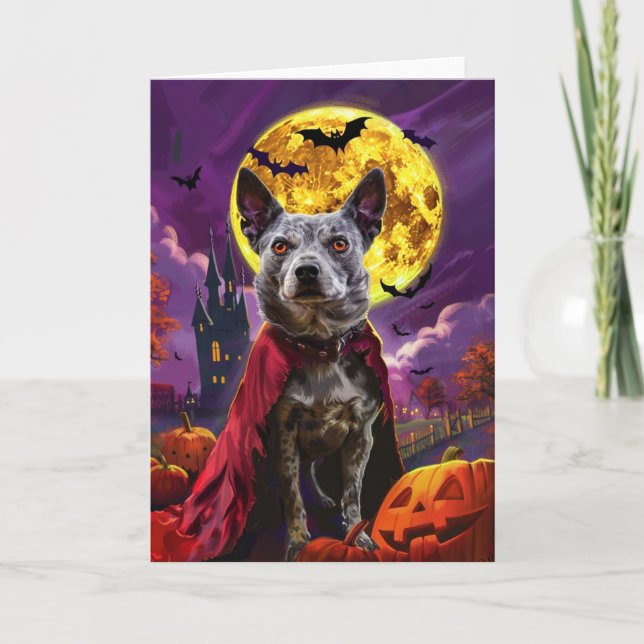Halloween Blue Heeler Dog Pumpkins Scary  Card (Front)