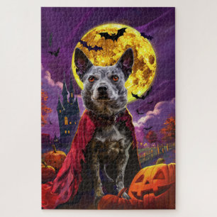 Halloween Blue Heeler Dog Pumpkins Scary  Jigsaw Puzzle