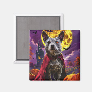 Halloween Blue Heeler Dog Pumpkins Scary Magnet