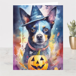 Halloween Blue Heeler With Pumpkins Scary Card