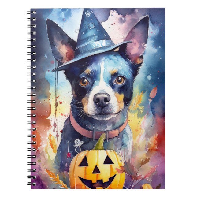 Halloween Blue Heeler With Pumpkins Scary Notebook (Front)