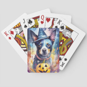 Halloween Blue Heeler With Pumpkins Scary Playing Cards