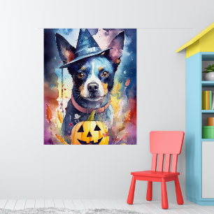 Halloween Blue Heeler With Pumpkins Scary Poster