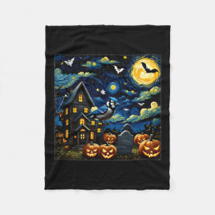 Halloween Blue Jay Starry Night Fleece Blanket