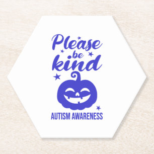Halloween Blue Pumpkin Autisim Awareness Paper Coaster