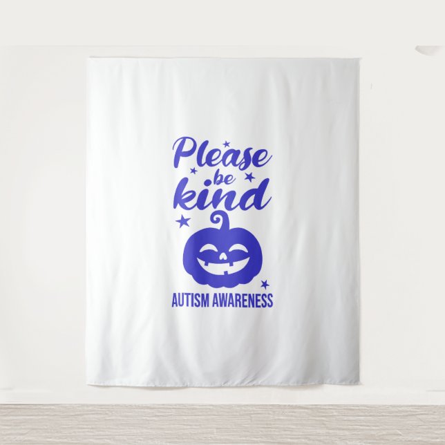Halloween Blue Pumpkin Autisim Awareness Tapestry (Front)