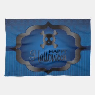 Halloween blue skull tea towel