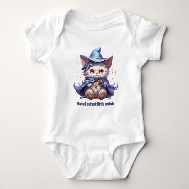 Halloween Blue Witch Kitten Baby Bodysuit (Front)