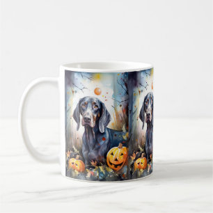 Halloween Bluetick Coonhound With Pumpkins Scary Coffee Mug
