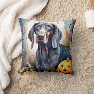 Halloween Bluetick Coonhound With Pumpkins Scary Cushion