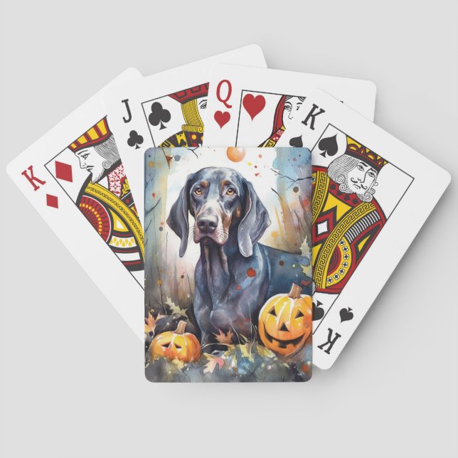 Halloween Bluetick Coonhound With Pumpkins Scary Playing Cards (Back)