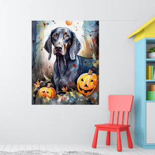 Halloween Bluetick Coonhound With Pumpkins Scary Poster