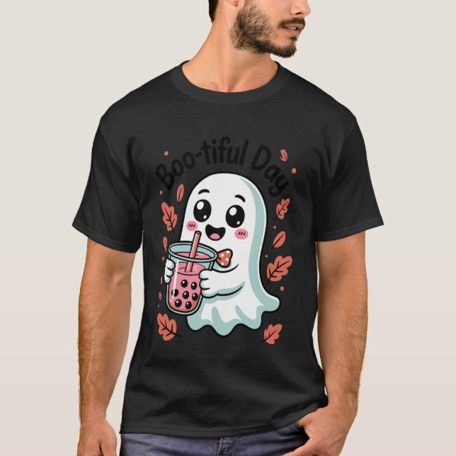 Halloween Bobba Ghost Bubble Tea T-Shirt (Front)