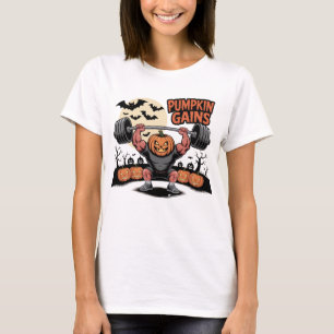 Halloween bodybuilder pumpkin funny t-shirt