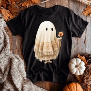 Halloween Boho Macrame Fringe Retro Orange Flower T-Shirt